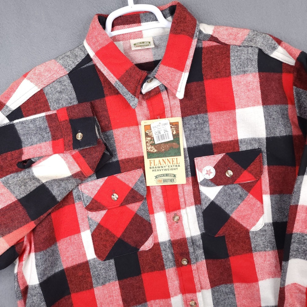 Five Brother Flannel Brawny Extra Heavyweight Shirt Mens 2XL Red Black Plaid USA